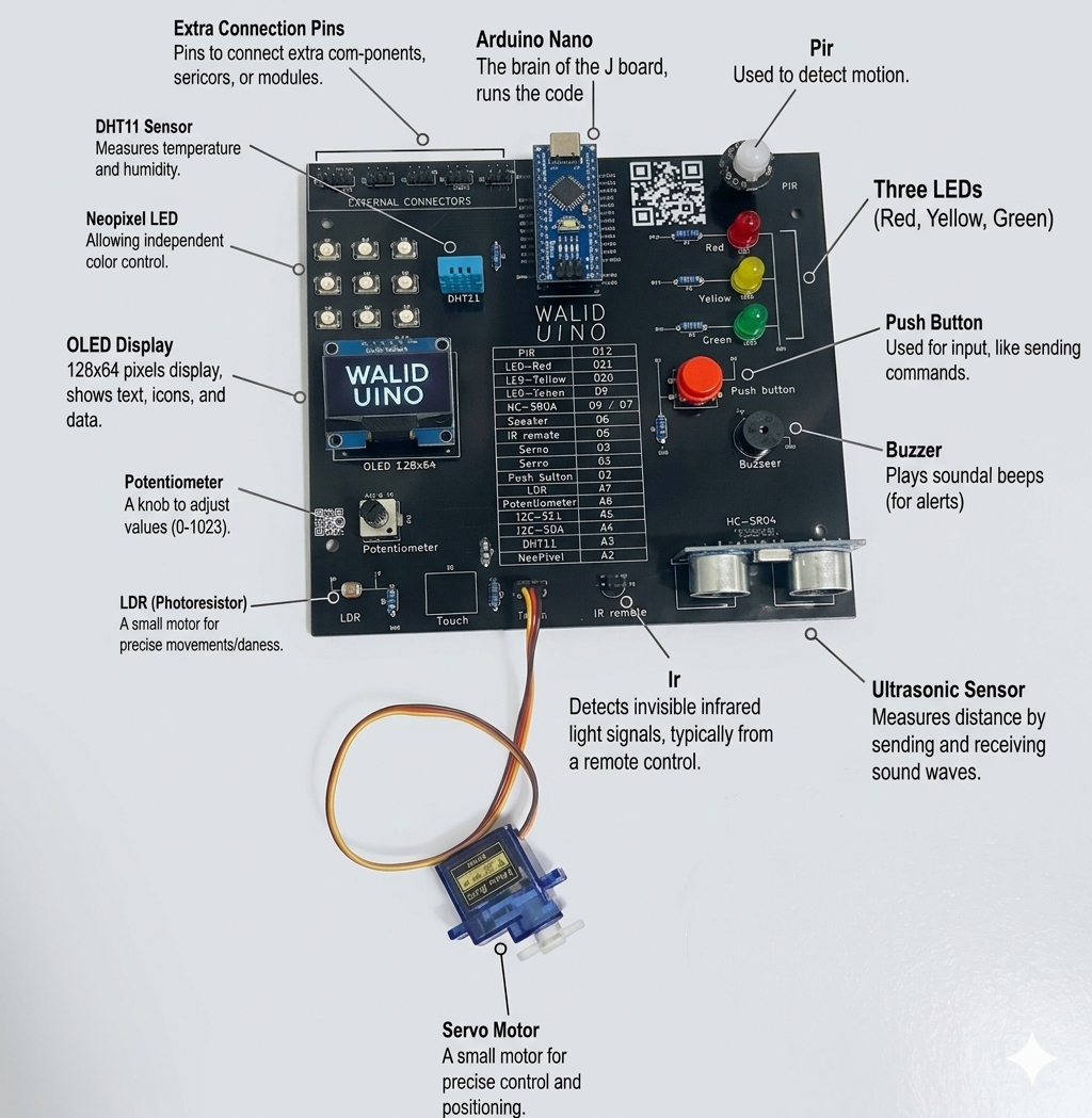 Detailed overview of the Waliduino board and its integrated modules