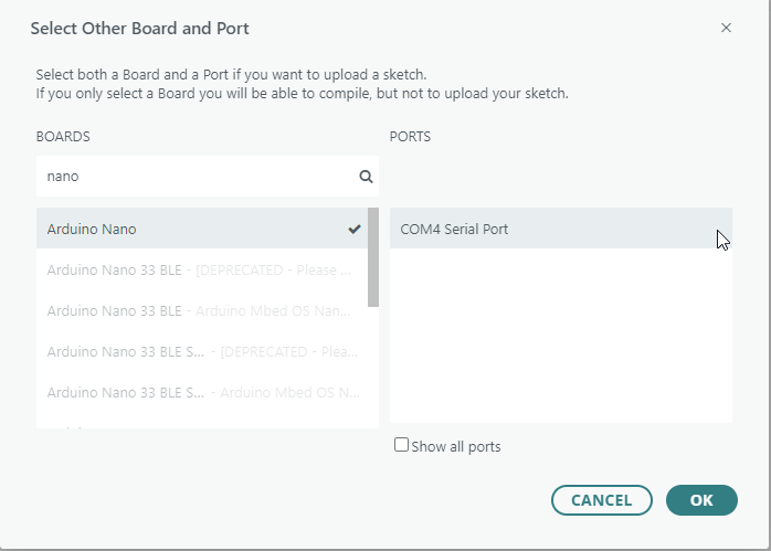 Select Board and Port Dialog